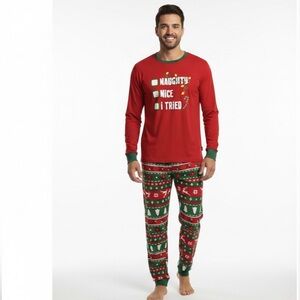 Christmas Fammy Jammies Two Piece Pyjamas Unisex Adult Medium Naughty Nice Tried